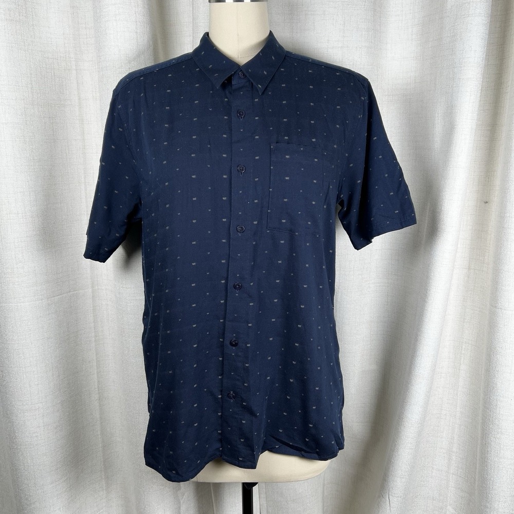 Icebreaker Compass Cool-Lite Navy Blue Button Down Shirt Wool Blend Men's Large